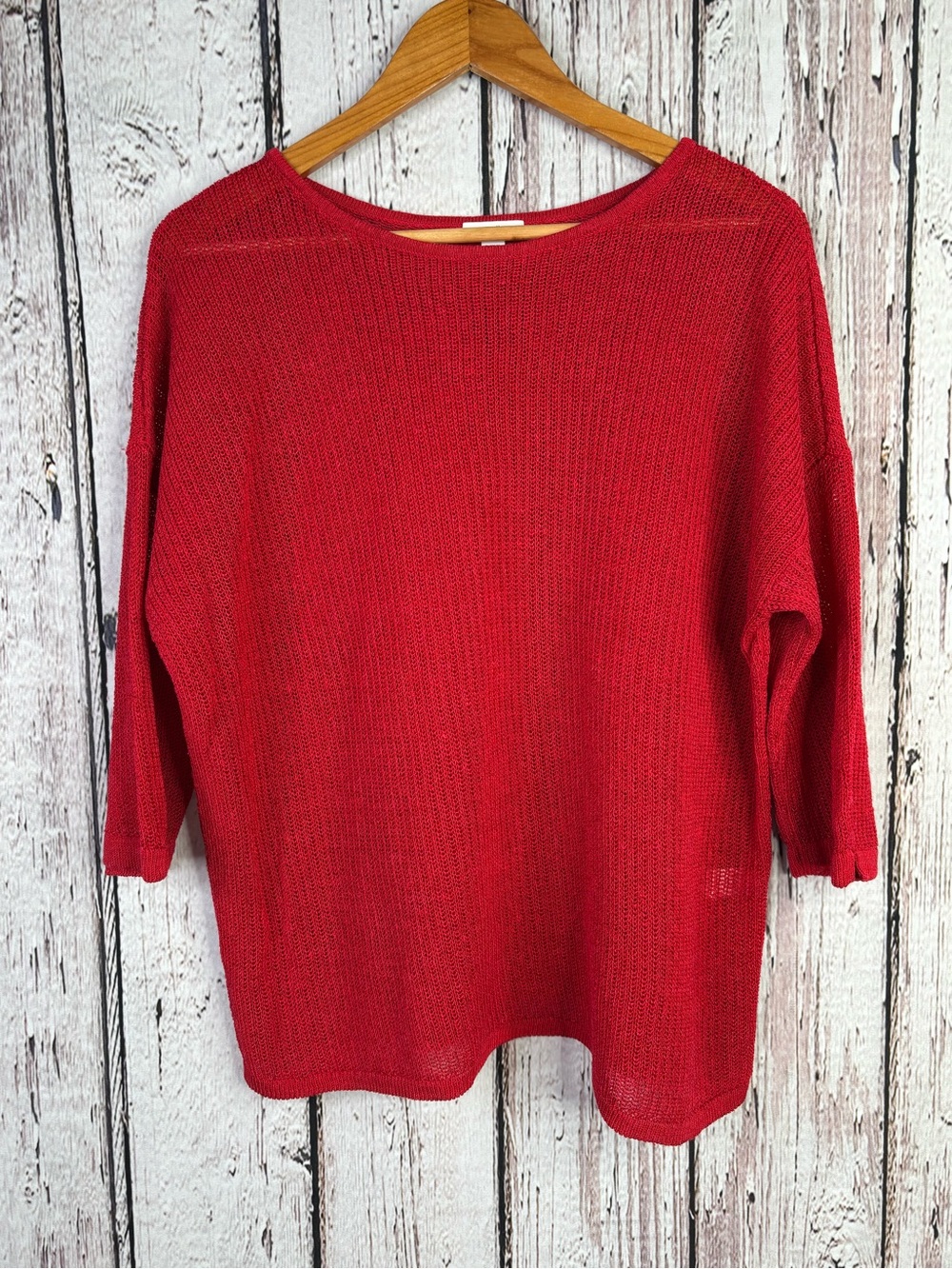 J. Jill Women’s Large Open Knit Red Dolman Sleeve Sweater Pullover Boatneck